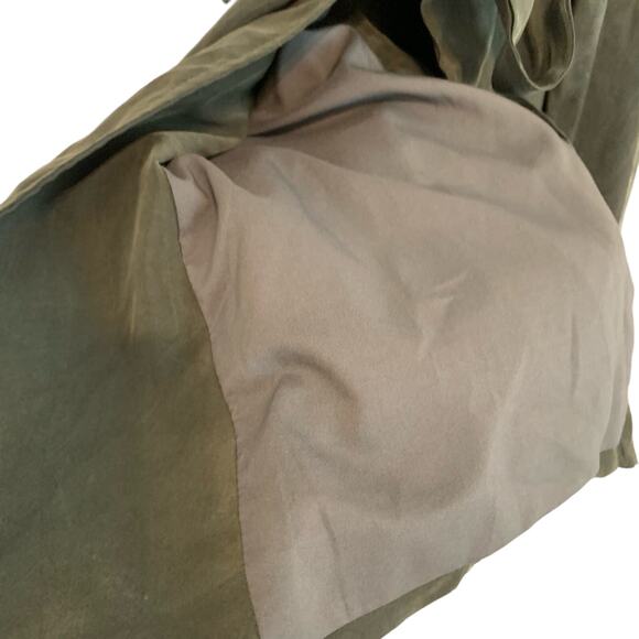 Anthropologie Elevenses Army Green Long Lin Cupro Collared Trench Vest - Picture 6 of 10